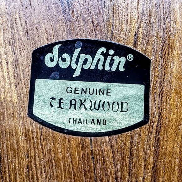 Vintage Dolphin Teakwood Cloche Blue White Center Tile Cheese Board - Picture 6 of 8